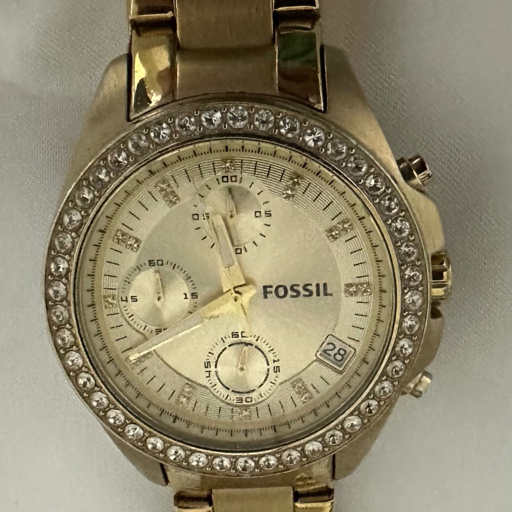 Fossil Gold Watch with Crystal Detailing